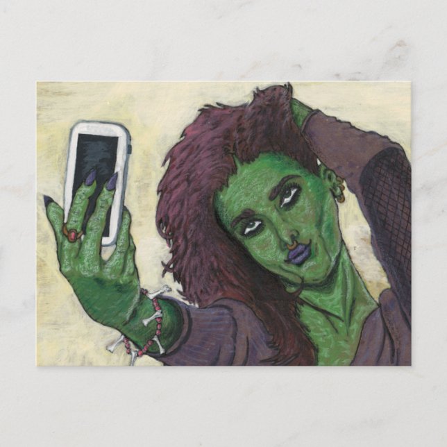 Goblin Girl Cell Mobil Selfie Fantasy Art-vykort Vykort (Framsida)