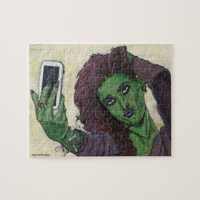 Goblin Girl Cell Mobil Selfie Small Fantasy Puzzle Pussel (Horisontell)