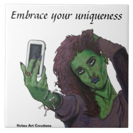 Goblin Girl Mobil Selfie Fantasy Art Ceramic Tile Kakelplatta
