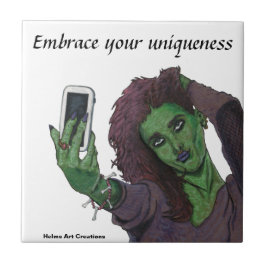 Goblin Girl Mobil Selfie Fantasy Art Ceramic Tile Kakelplatta