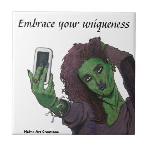 Goblin Girl Mobil Selfie Fantasy Art Ceramic Tile Kakelplatta