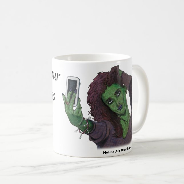 Goblin Girl Mobil Selfie Fantasy Art Coffee Mugg (Framsida höger)