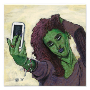 Goblin Girl Mobil Selfie Fantasy Art Photo Print Fototryck
