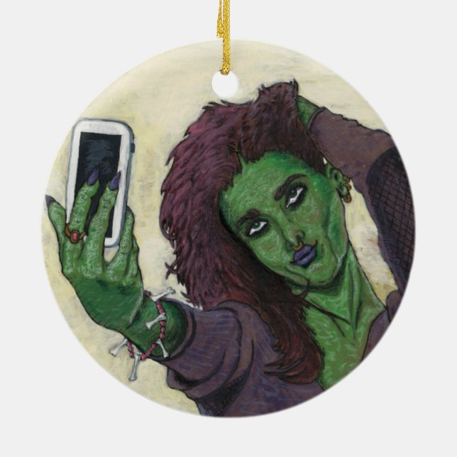 Goblin Girl Mobil Selfie Fantasy Ceramic Ornament (Baksidan)