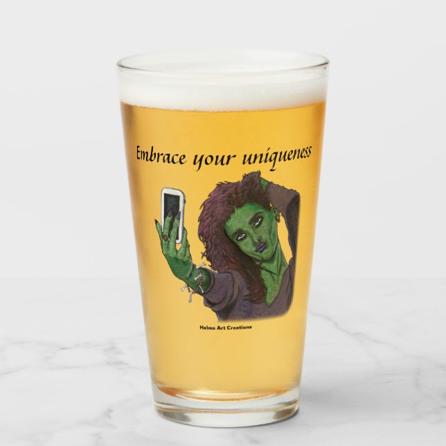 Goblin Girl Mobil Selfie Fantasy Drinking Glass Glaskopp (Framsida fylld)