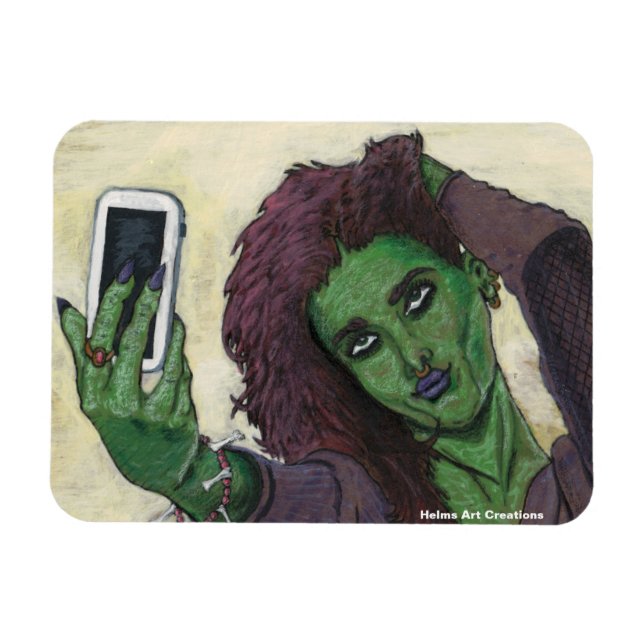 Goblin Girl Mobil Selfie Fantasy Flexible Magnet (Horisontell)