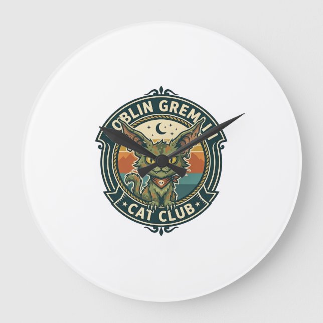 Goblin Gremlin Katt Söt Kisse Design - Goblin Grem Stor Klocka (Framsida)