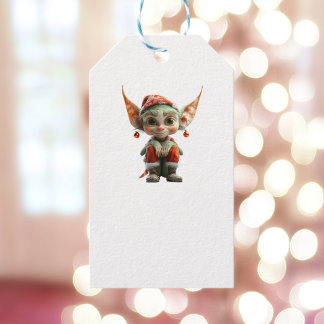 Goblin jul Elf White Gift Märkres Presentetikett