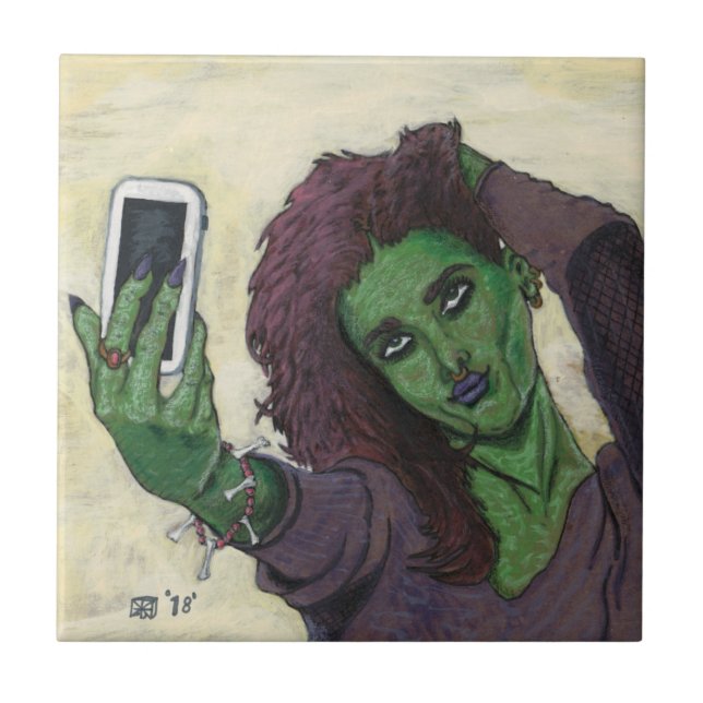 Goblin Mobil Selfie Fantasy Girl Decorative Tile Kakelplatta (Framsidan)