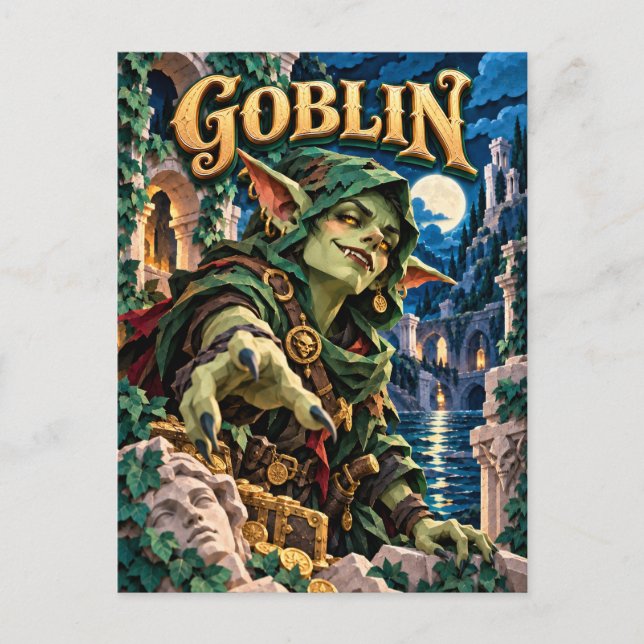 Goblin, pappersklippt monster vykort (Framsida)