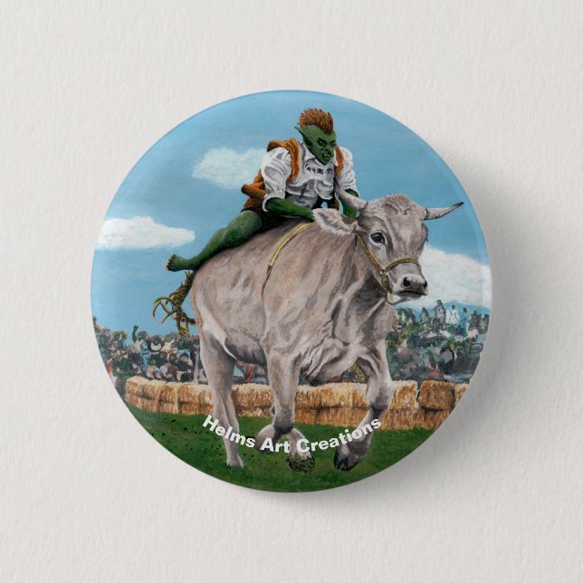 Goblin Rider Ox Racer Fantasy Art Button Knapp (Framsida)