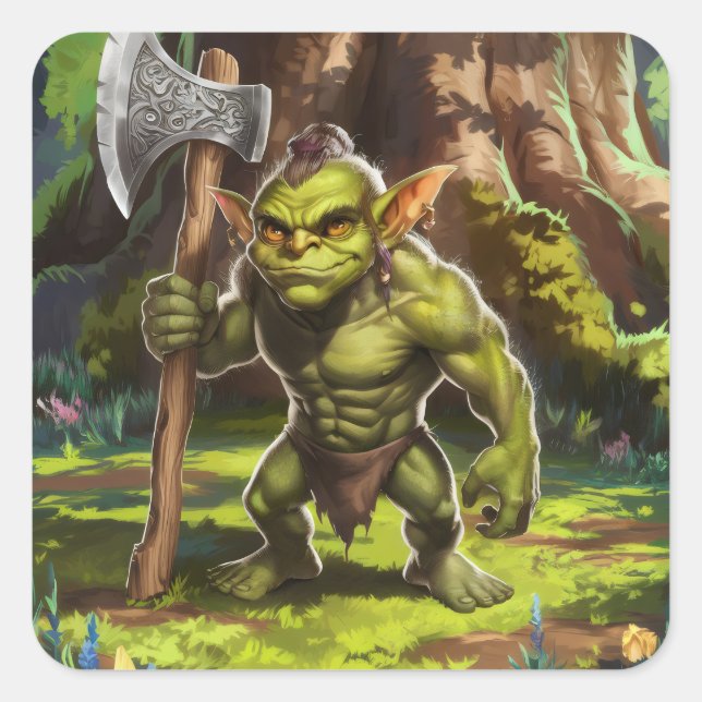 Goblin skogsvaktare. fyrkantigt klistermärke (Framsida)