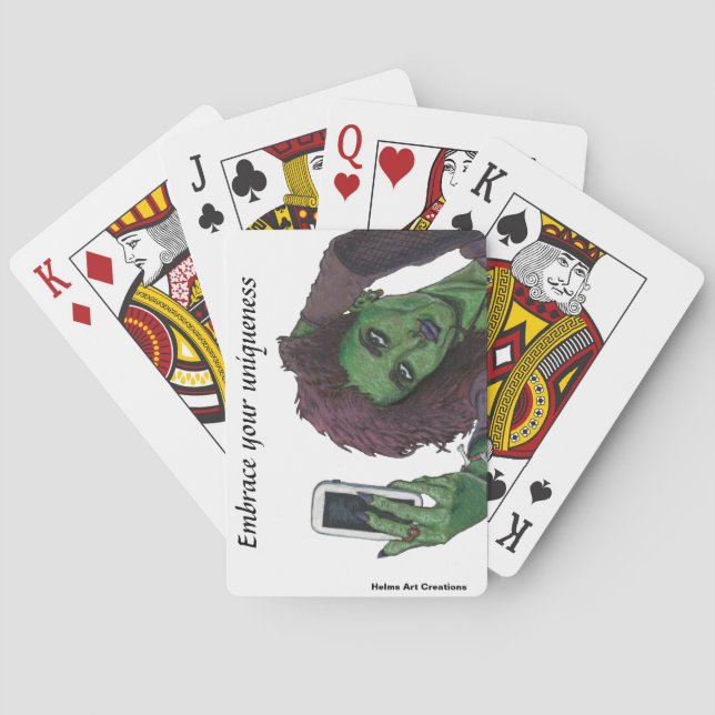 Goblin Woman Mobil Selfie Fantasy Art Cards Casinokort (Baksidan)