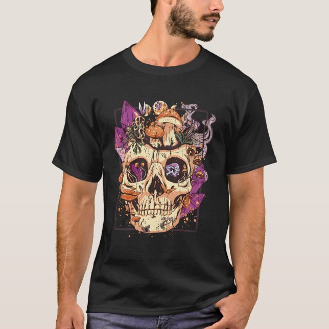 Goblincore Aesthetic Grunge Måne Crystals Mushroom T Shirt (Framsida)