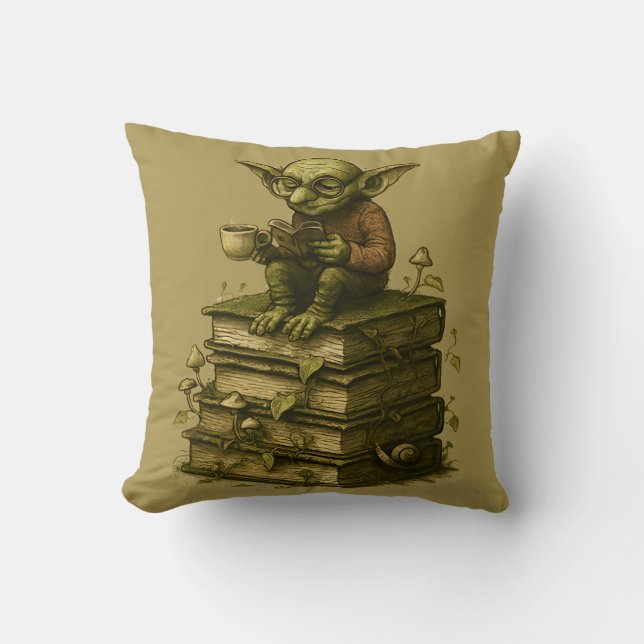 Goblincore Bookworm Mushroom Fantasy Kudde (Framsida)