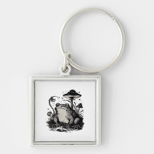 Goblincore Groda Minimal Klassisk Design Fyrkantig Silverfärgad Nyckelring (Framsidan)