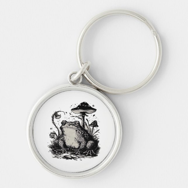 Goblincore Groda Minimal Klassisk Design Rund Silverfärgad Nyckelring (Framsidan)