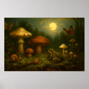 Goblincore Svamp, Sniglar & Groda I Månsken Poster