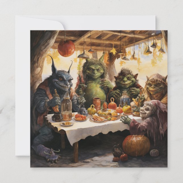 👻 "Goblins & Grub Gathering"! 🍽️ 👻 Halloween Inbjudningar (Framsida)
