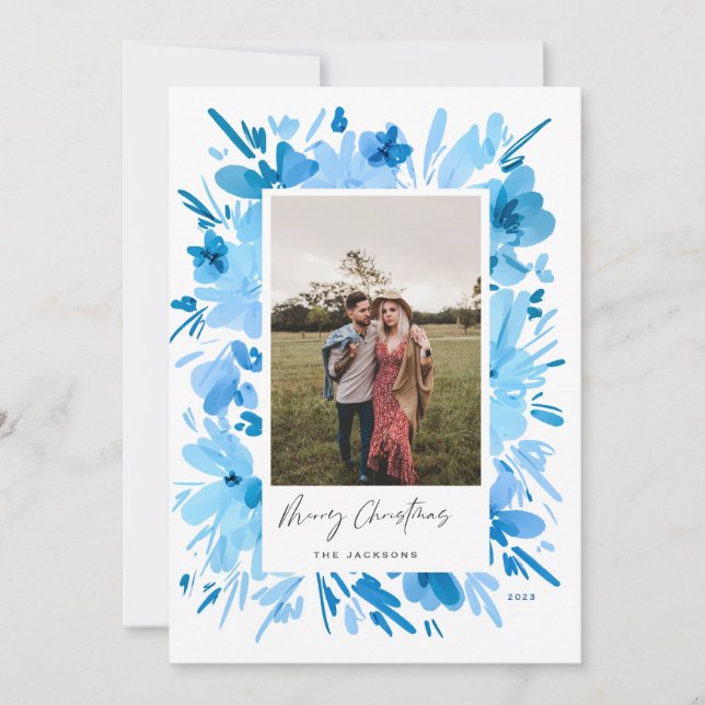 God abstrakt blå blommigt - juldesign julkort (Framsida)