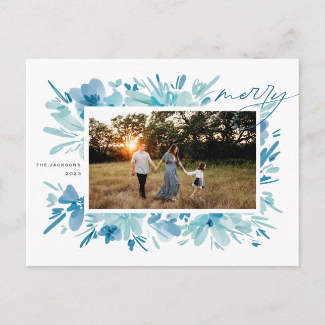 God Abstrakt blå Blommjulafton Helg Vykort (Framsida)