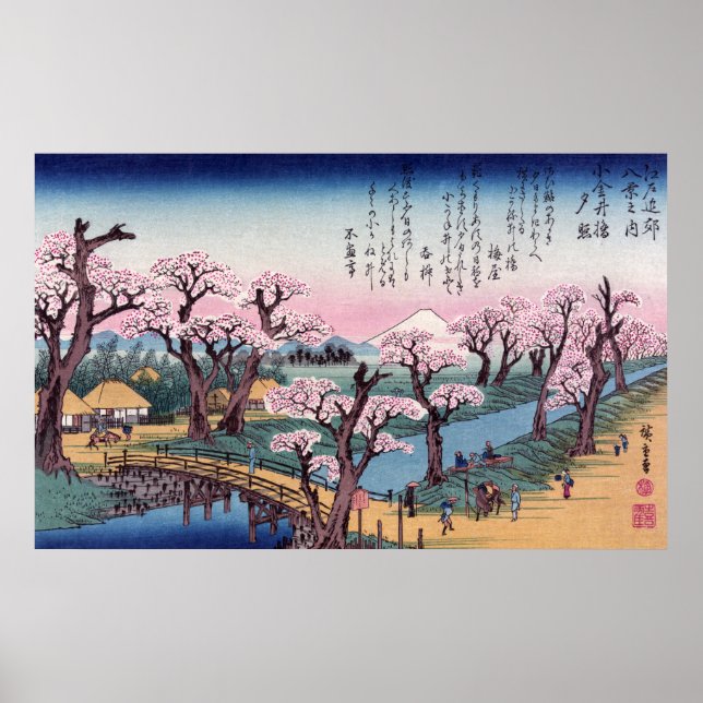 God afton vid Koganei Bridge, Ando Hiroshige Poster (Framsidan)