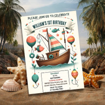 God båt, söt pojke Fisk på första födelsedagen