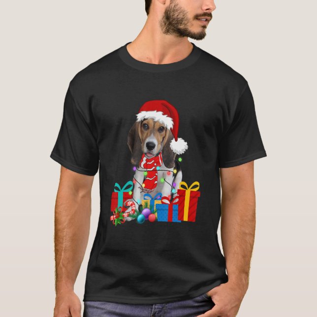 God Beagle Hund Julafton Ljus Santa Hat Pajama T Shirt (Framsida)