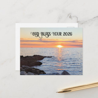 God Bless 2026 New Year Golden Sunset Photo Helg Vykort