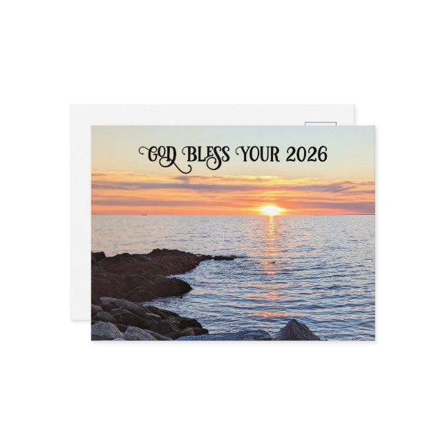 God Bless 2026 New Year Golden Sunset Photo Helg Vykort (Fram/Back In Situ)