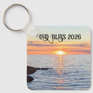 God Bless 2026 New Year Golden Sunset Photo Name Nyckelring