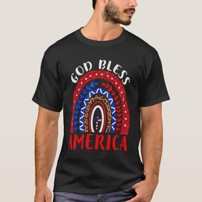 God Bless America 4th Of July Leopard USA Flag Chr T Shirt (Framsida)