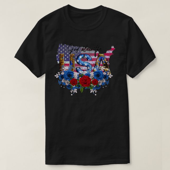 God Bless America 4th of July USA Flag Men Women P T Shirt (Design framsida)