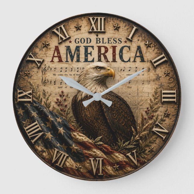 God Bless America Eagle Stor Klocka (Framsida)
