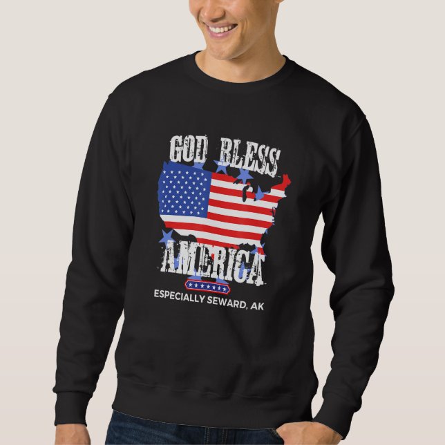 God Bless America Especially Seward AK US State De Lång Ärmad Tröja (Framsida)