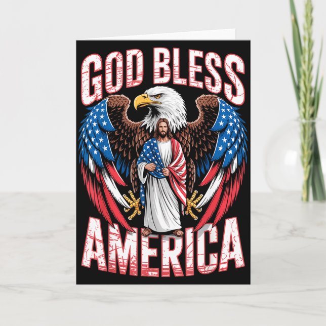 God Bless America Flag Jesus Christian Eagle Patri Kort (Framsida)