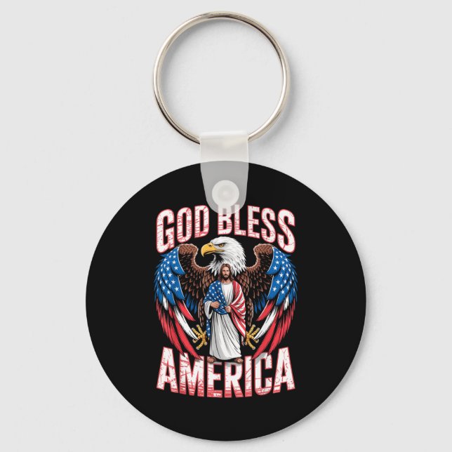 God Bless America Flag Jesus Christian Eagle Patri Nyckelring (Framsida)