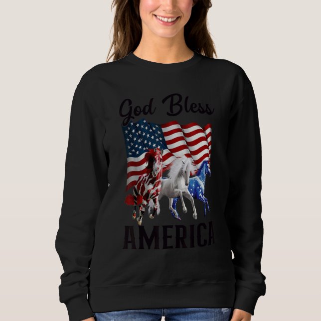 God Bless America Horses Flag Fourth Of July T Shirt (Framsida)