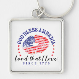 God Bless America - Keychain Fyrkantig Silverfärgad Nyckelring