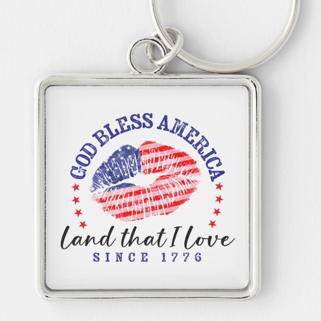 God Bless America - Keychain Fyrkantig Silverfärgad Nyckelring (Framsidan)