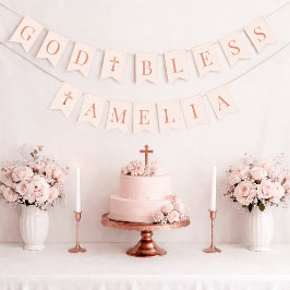 God Bless Blush Pink 6 Letters Baptism & Communion Vimplar