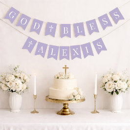 God Bless Lavender 6 Letters Baptism Communion Vimplar