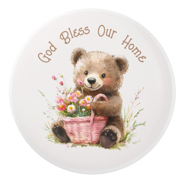 God Bless Our Home Cute Teddy Bear  Knopp (Framsidan)