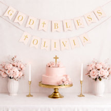 God Bless Pink & Gold 6 Letters Baptism Communion