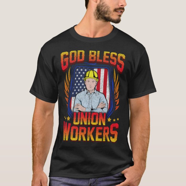 God Bless Union Workers Handyman Ironworker pirate T Shirt (Framsida)