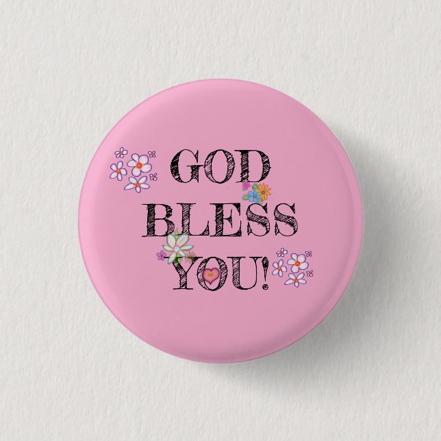 ‘God Bless You’ Christian Floral Pink Knapp (Framsida)