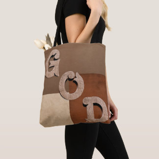 "GOD" bold statement Beige & Brown Shoulder Tote Tygkasse