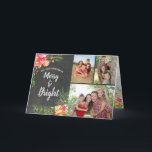 God Bright 3 Photo Chalkboard-Blommigt jul Helgkort<br><div class="desc">Den här eleganten och det moderna anpassadet har tre foto Merry och en ljus blommigt julkort med färgstarka bilder av , gröntar, nyp, orangar och gulter på en kritersbakgrund med skript av trendigets krittyp. Det här kortet är enkelt att anpassa med dina egna foton och namn! Julbudskapet inuti kan också...</div>