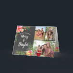 God Bright 3 Photo Chalkboard-Blommigt jul Helgkort<br><div class="desc">Den här eleganten och det moderna anpassadet har tre foto Merry och en ljus blommigt julkort med färgstarka bilder av , gröntar, nyp, orangar och gulter på en kritersbakgrund med skript av trendigets krittyp. Det här kortet är enkelt att anpassa med dina egna foton och namn! Julbudskapet inuti kan också...</div>