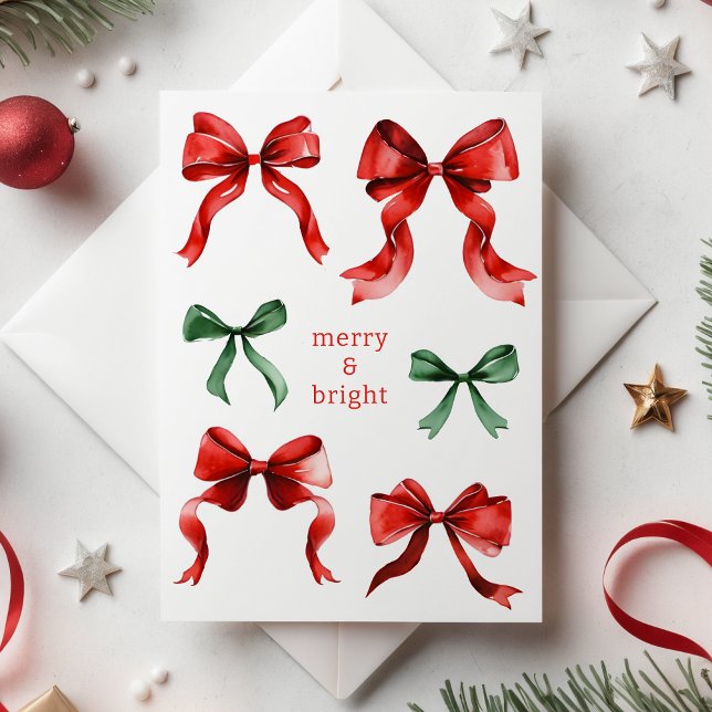 God Bright Bows Watercolor-jul Julkort (Merry Bright Bows Watercolor Christmas Holiday Card)
